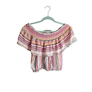 GUC Anamá  Striped Smocked Collar Cropped Blouse Size Small (297)